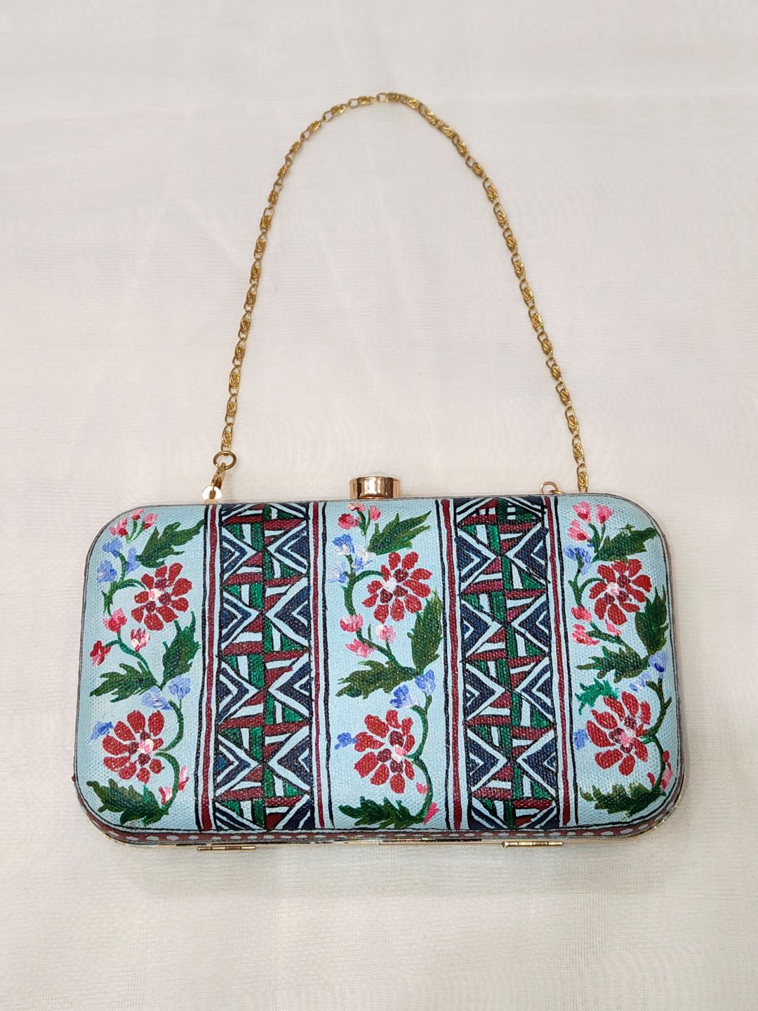 Sky Blue Handpainted Madhubani Clutch